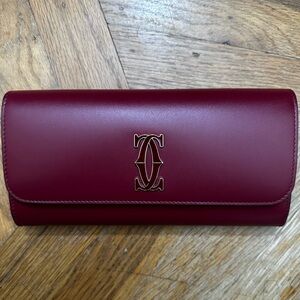 Cartier Burgundy Leather Continental Wallet with Gold Logo